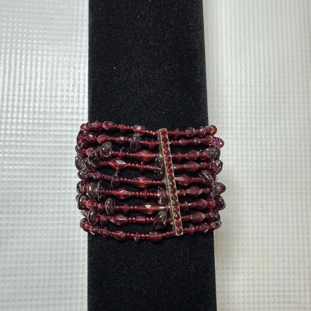 Elegant Garnet Red Beaded Stretch Bracelet